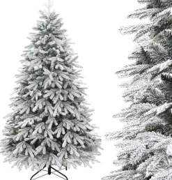 Zilverspar Edelspar Kunstkerstboom Met Sneeuw En Warmwitte Verlichting 210Cm - Kerstboom Met Witte Sneeuw En Led Lampjes - Kunstboom - Brandwerend - Kunstboom - Kerstversiering - Kerstboomverlichting - Kerstboomstandaard - Kerstboom Met Led Discount