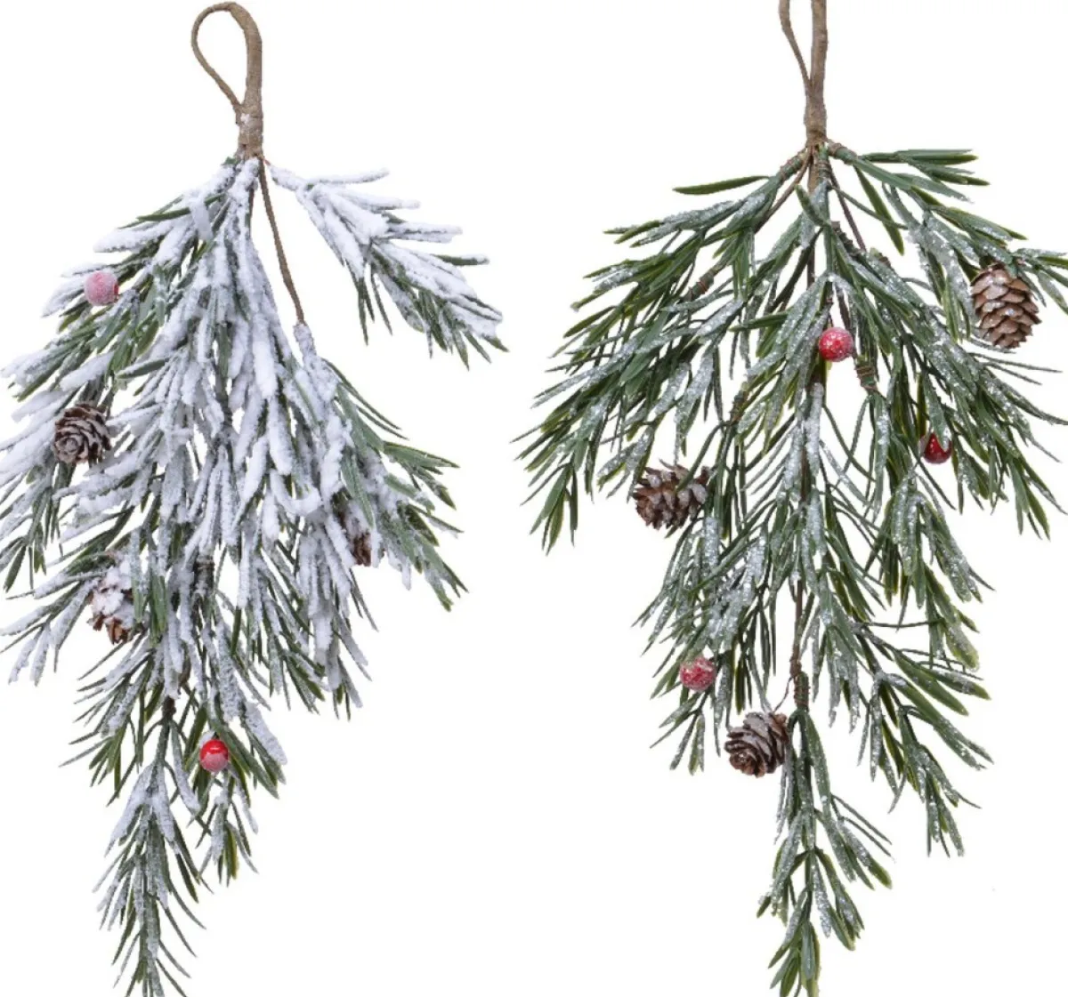 Everlands Kerststukjes> Dennentak Met Dennenappel Besneeuwd 20X40Cm Om Op Te Hangen Met Lus