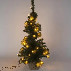 Merkloos Everlands Mini Kunstkerstboom - 90 Cm - Met Jute Zak En Verlichting New