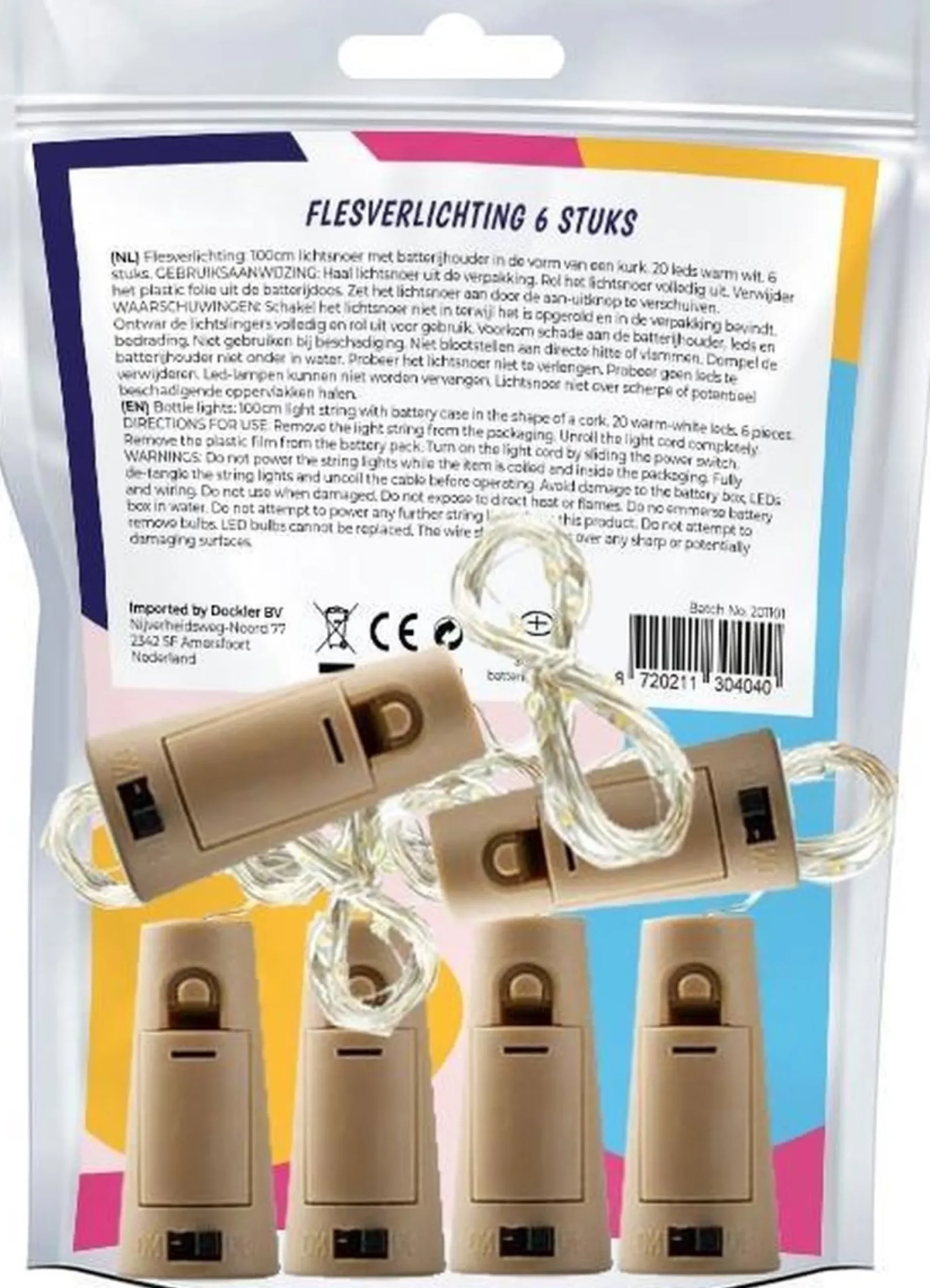Merkloos Fairy Lights - Flesverlichting Kerst - Kerstverlichting - Flesverlichting Met Kurk - Led Verlichting - Moederdag Cadeau - Kerst - Kamer Decoratie Tieners - Partyverlichting - Bottle Light - Lichtsnoer - Multicolor - 6 Stuks - Incl. Batterijen Hot
