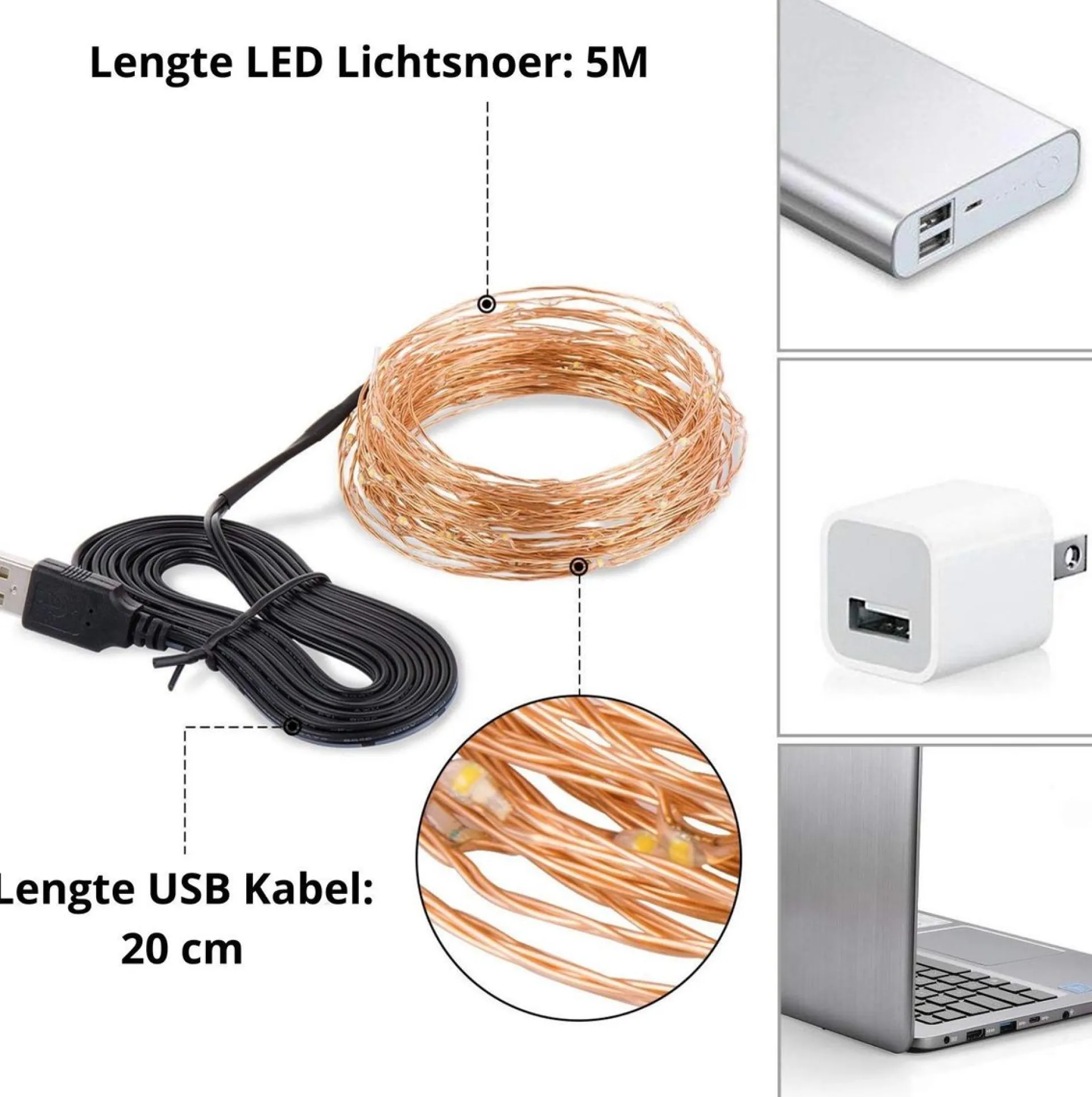 Sofisticade Fairy Lights | Lampjes Slinger | Led Lichtslinger | 5M Met 50Led In Warm Wit | Usb Aansluiting | String Light Kerstverlichting | Sfeerverlichting | Indoor Led Warm White