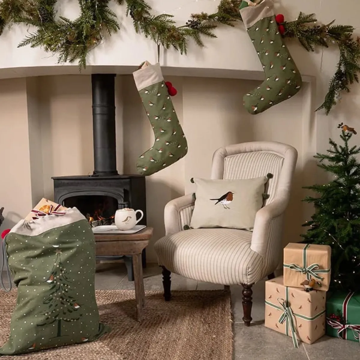 Sophie Allport Kerstsokken>Feestelijke Roodborstjes Decoratie Kerstsok Van - Grote Christmas Stocking - 60 Cm