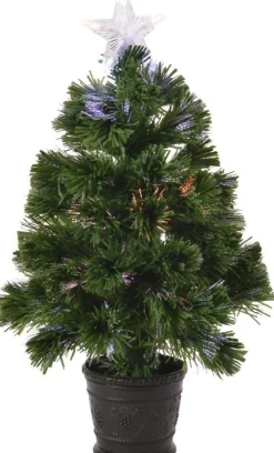 Everlands Fiber Optic Kerstboom/Kunst Kerstboom Met Verlichting En Ster Piek 90 Cm - Fibre Kerstbomen Met Lampjes/Lichtjes Fashion