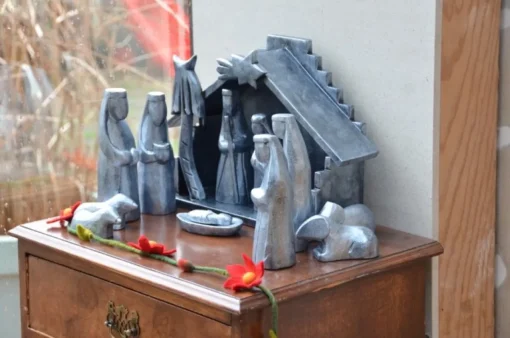 Floz Kerststallen> Kerststal - Houten Kerststal - Zilver Black - Fairtrade Uit Indonesie