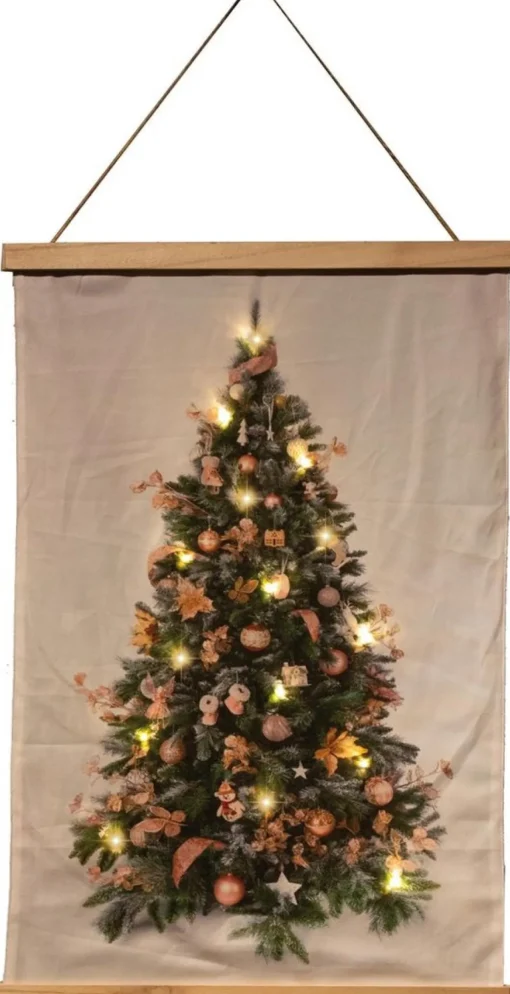 living24/7 Kersthanger>Fluweel Doek Kerstboom Roze Deco 52X70Cm / 15Led Warm 2Xaa