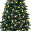 Furniture Limited Kerststukjes> - Kerstboom Met Led's En Hout En Witte Sneeuw Smal 180 Cm Groen