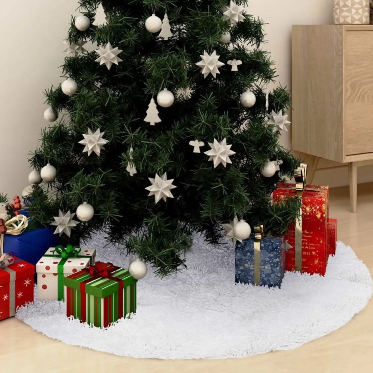 Furniture Limited Kerststukjes> - Kerstboomrok 122 Cm Kunstbont Wit