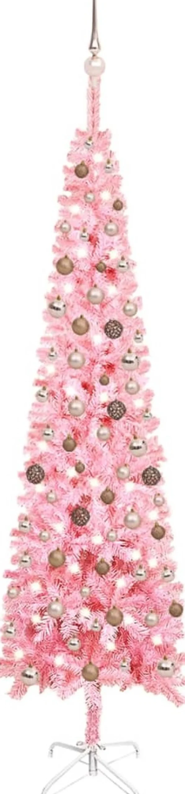 Furniture Limited Kerststukjes> - Kerstboom Met Led's En Kerstballen Smal 240 Cm Roze