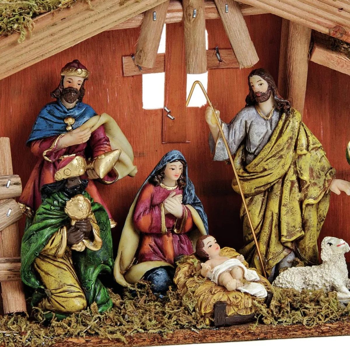 Merkloos Kerststallen>G. Wurm - Complete Kerststal - Inclusief Kerstbeelden - 30 X 21 X 10 Cm - Hout