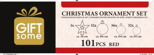 Gifts@Home Kerstboomversieringen>Giftsome Kerstballen Set - Plastic Kerstballen - Incl. Piek - O 3/4/6 Cm - Kerstversiering Kerstboom - 101 Stuks: Mat, Glanzend, Glitter En Open - Rood