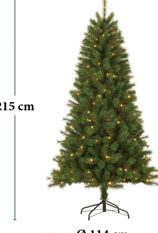 Giftsome Kunstkerstboom Met Verlichting - Kerstboom Met Led Verlichting - Opvouwbare Takken - Warm Wit Licht - 215 Cm - Lichtboom 200 Led Lampjes - Boom Voor Binnen - Groen Outlet