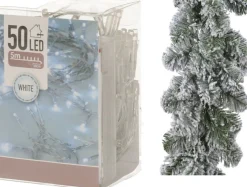 Merkloos Guirlandes>Groene Dennenslingers - 270 X 25 Cm - Incl. Kerstverlichting Helder Wit 50 Lampjes