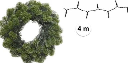 Decoris Kerstkransen>Groene Kerstkrans/Dennenkrans/Deurkrans 50 Cm Inclusief Helder Witte Verlichting