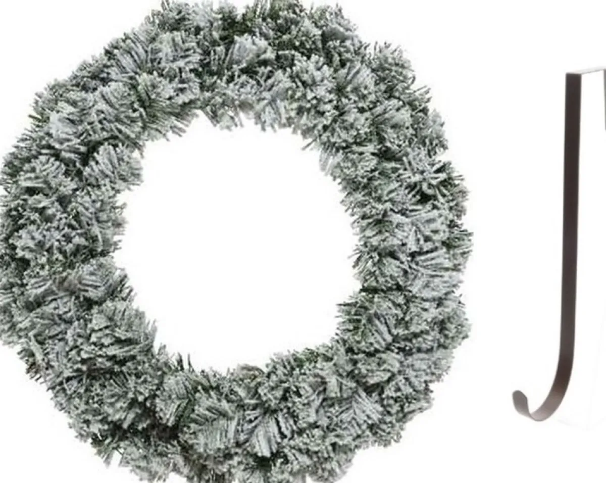 Decoris Kerstkransen>Groen/Witte Kerstkrans 60 Cm Imperial Kunstsneeuw Met Ijzeren Hanger - Kerst Decoratie Kransen Van Dennentakken