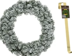 Decoris Kerstkransen>Groen/Witte Kerstkrans 40 Cm Imperial Met Kunstsneeuw En Met Gouden Hanger - Kerstversiering/Kerstdecoratie Kransen