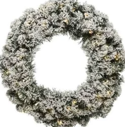 Decoris Kerstkransen>Groen/Witte Kerstkrans 60 Cm Imperial Met Kunstsneeuw En Led-Lichtjes - Kerstkransen Kerstversieringen/Kerstdecoraties