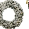 Decoris Kerstkransen>Groen/Witte Led Kerstkrans 50 Cm Imperial Met Kunstsneeuw En Met Gouden Hanger - Kerstversiering/Kerstdecoratie Kransen