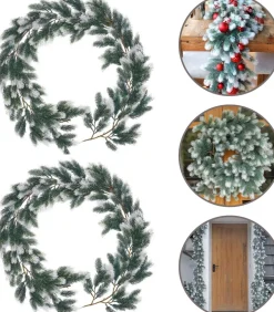 Trend24 Guirlandes>Guirlande - Kerst Guirlande - Kerstguirlande - Kerstslinger - Deurkrans - Dennenslinger - Kerstslinger - Dennentak - 180 Cm (360 Cm Samen) - Groen - Wit - 2 Stuks