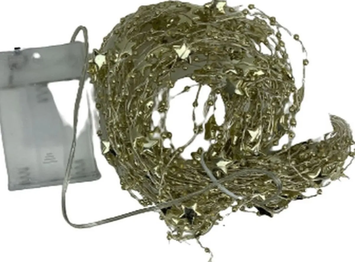 Merkloos Guirlandes>Guirlande Goud - 160 Led - 80 Cm - Led Licht - Sterren - Verlichting - Decoratie - Kerst - Kerstmis