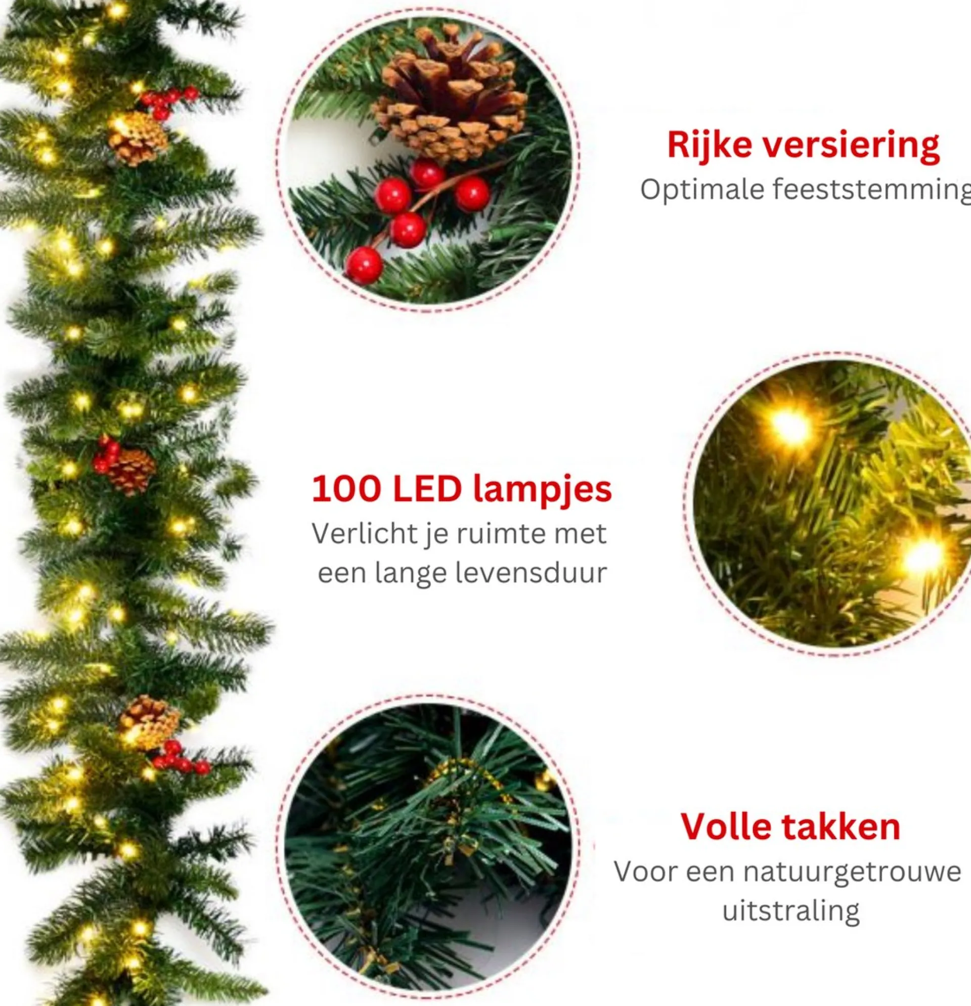 ChristmasGoodz Guirlande Met Verlichting - Guirlande - Kerstguirlande - Kerstverlichting Buiten - Kerstversiering - Kerst - 2.7 Meter - 100 Led's Flash Sale