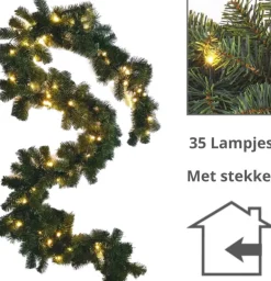 ChristmasGoodz Guirlandes>Guirlande Met Verlichting - Guirlande - Kerstguirlande - Kertversiering - Kerst - 2.7 Meter - 35 Lampjes - Netstroom