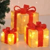 Haushalt International Hhi Led Geschenkdoos - 3 Delig - 3 Maten - Goud/Geelkleurig Met Rode Strik Shop