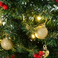 Homcom Kerstboom Met Hulstbessen, Ballen En Led-Verlichting Kerstboom Groen 830-257 Sale