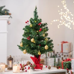 Homcom Kerstboom Met Hulstbessen, Ballen En Led-Verlichting Kerstboom Groen 830-257 Sale
