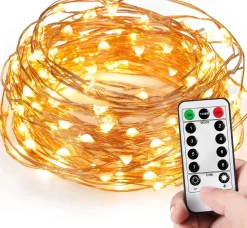 Homèlle Homelle Lichtsnoer - Warm Wit - Werkt Op Batterijen - Koperen Lichtslinger - 10 Meter - 100 Led's - Kerstverlichting Buiten - Kerstversiering - Sfeerlichtjes - Decoratie - Tuinverlichting - Buitenverlichting - Binnen & Buiten Best