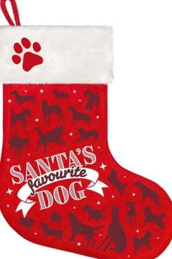 Plenty Gifts Kerstsokken>Honden Kerstsok - Kerst Stocking Santa's Favourite Dog Sok Hond - Rood
