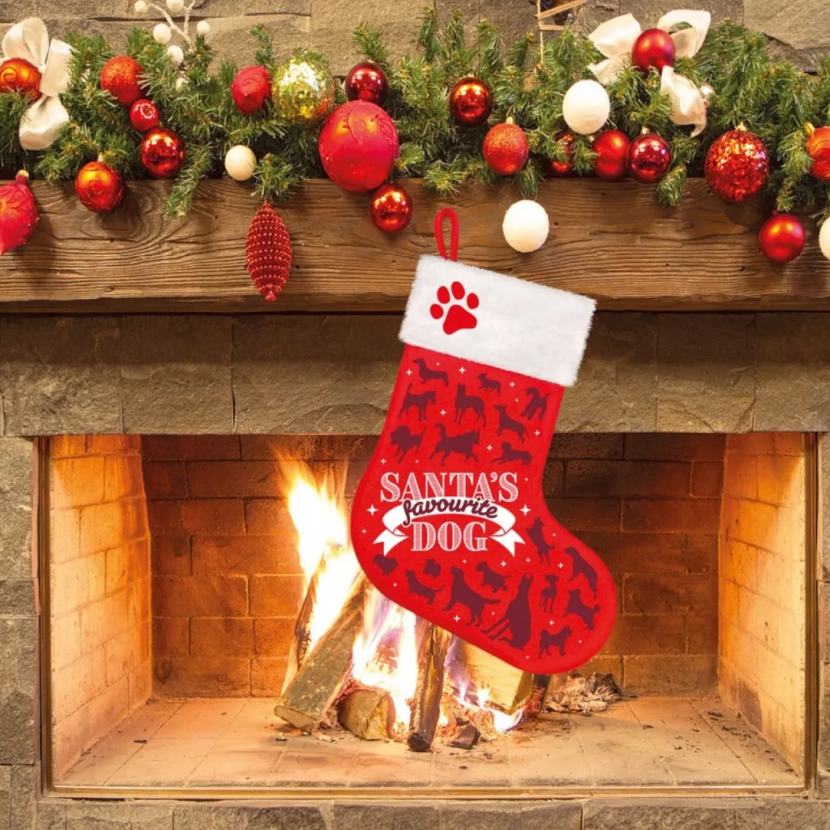 Plenty Gifts Kerstsokken>Honden Kerstsok - Kerst Stocking Santa's Favourite Dog Sok Hond - Rood