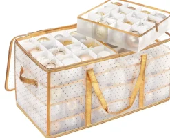 Songmics Hoppa! Kerstbaldozen Kerstversiering 128 Vakken Verstelbare Verdelers 67 X 34 X 34Cm Semi-Transparant Goud Best