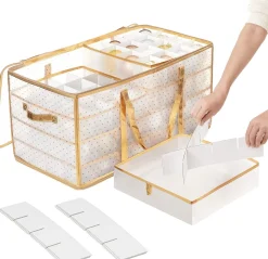 Songmics Hoppa! Kerstbaldozen Kerstversiering 128 Vakken Verstelbare Verdelers 67 X 34 X 34Cm Semi-Transparant Goud Best