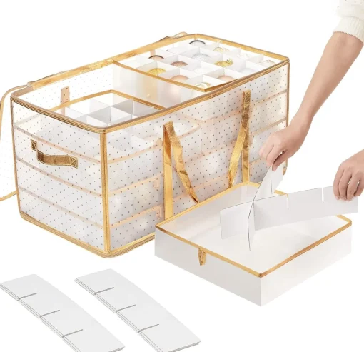 Songmics Hoppa! Kerstbaldozen Kerstversiering 128 Vakken Verstelbare Verdelers 67 X 34 X 34Cm Semi-Transparant Goud Best