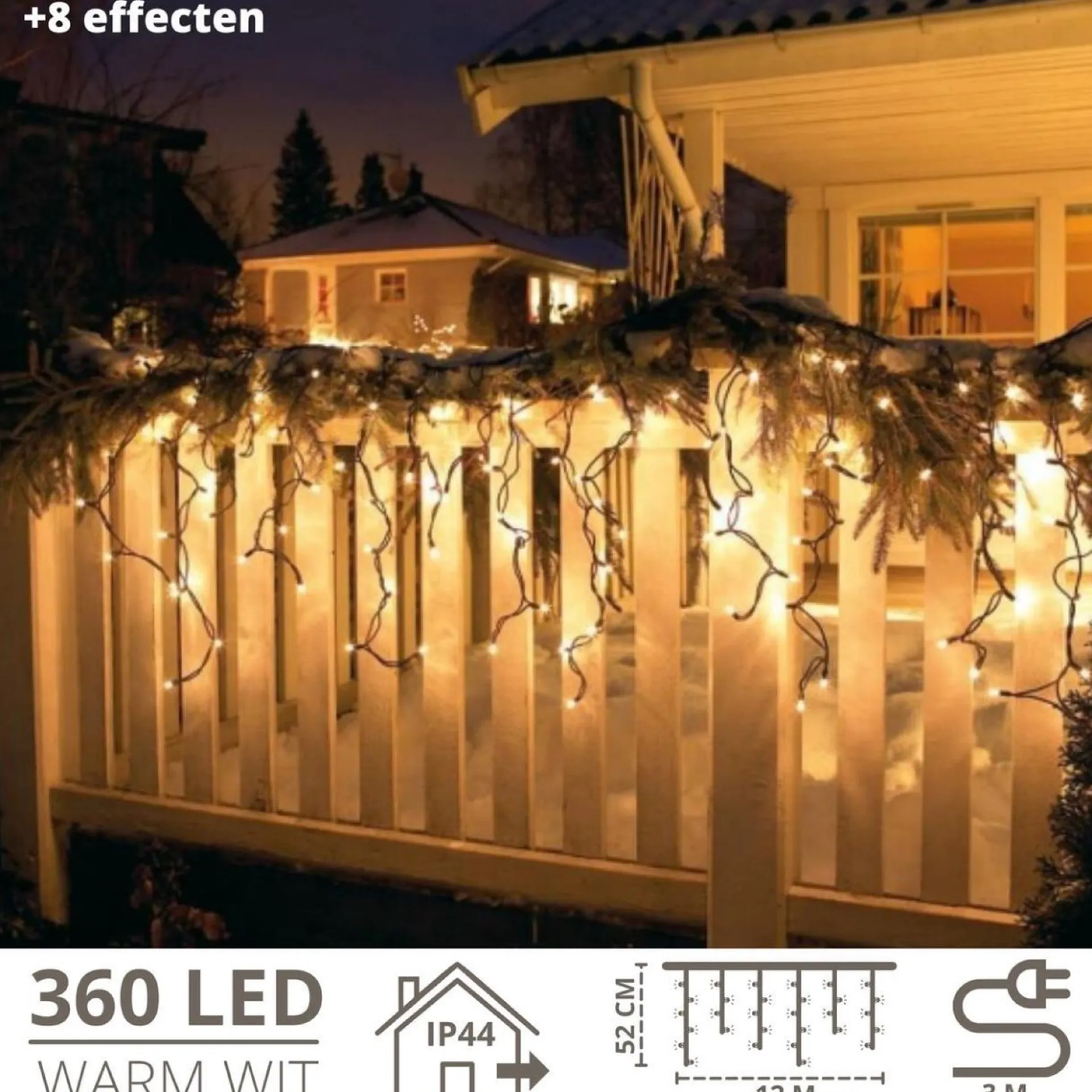 Merkloos Ijspegel Verlichting Buiten - Lichtgordijn - Ijspegelverlichting - Ijspegel Verlichting - 360 Led's - 8 Lichtfuncties - 12 Meter - Warm Wit Hot