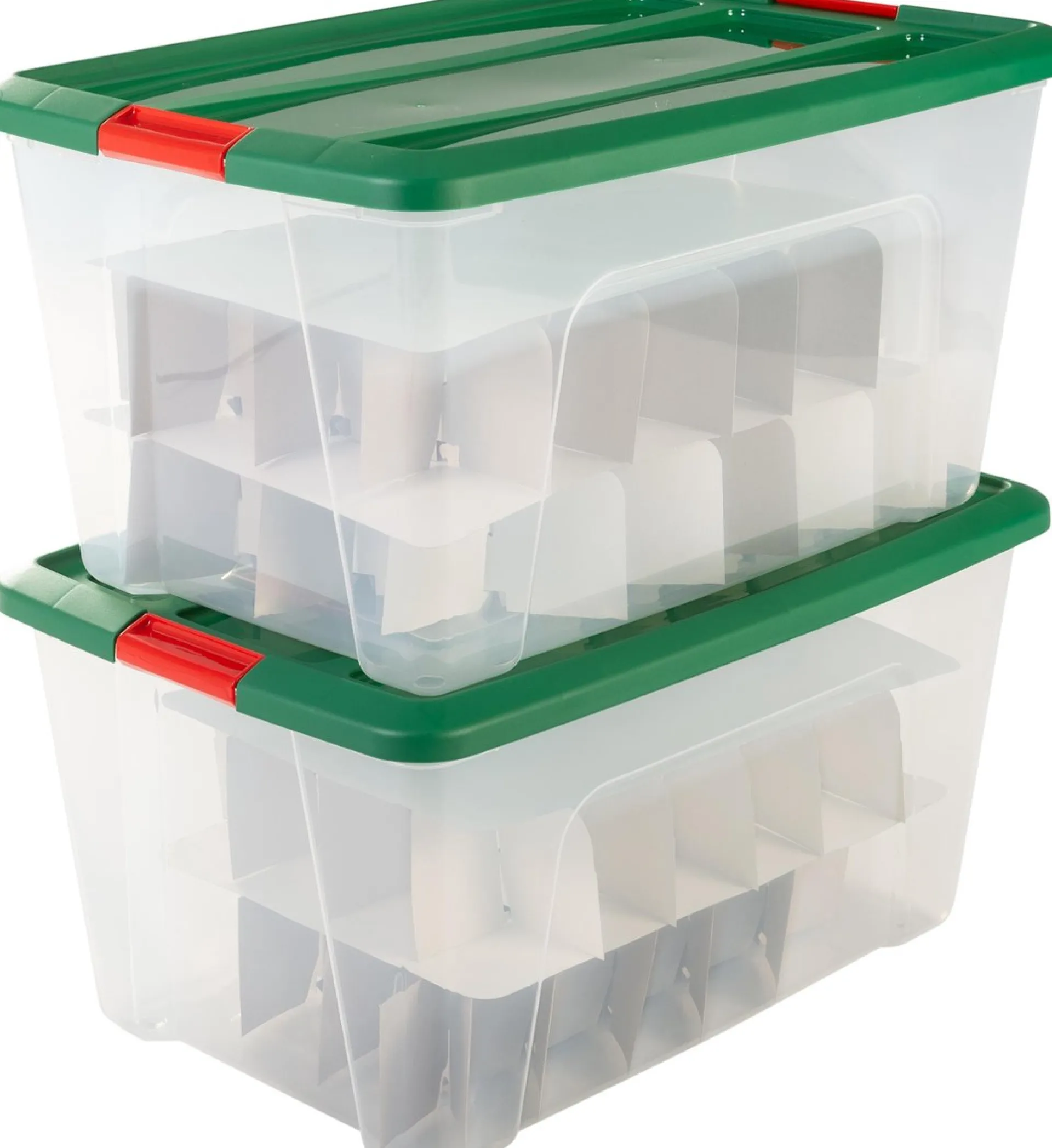 IRIS Kerstballen Box - 45 L - Kunststof - Transparant/Groen/Rood - 2 Stuks - Inclusief Inlay Voor 48 Kerstballen Cheap