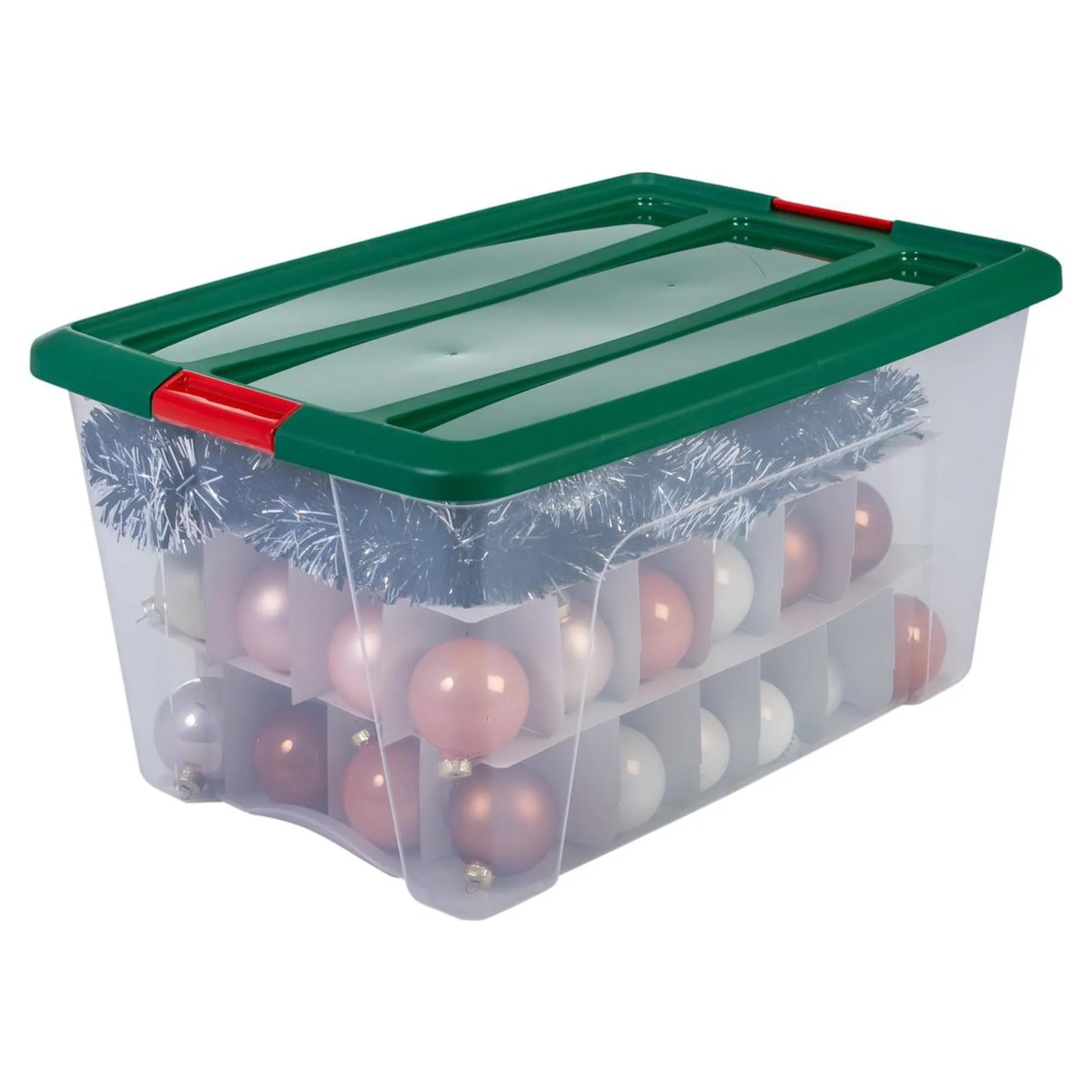 IRIS Kerstballen Box - 45 L - Kunststof - Transparant/Groen/Rood - 2 Stuks - Inclusief Inlay Voor 48 Kerstballen Cheap