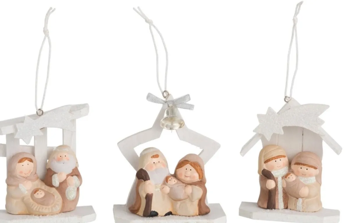 J-Line Kerststallen> Hanger Kerststal Hout/Poly Creme Ass3