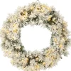 J-Line Kerstkransen> Kerstkrans+Led Warm Wit Plastiek Besneeuwd Groen Large