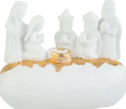 J-Line Kerststallen> Kerststal 3 Koningen Op Steen Resine Wit/Goud