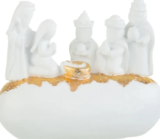 J-Line Kerststallen> Kerststal 3 Koningen Op Steen Resine Wit/Goud