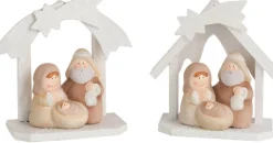 J-Line Kerststallen> Kerststal Hout/Poly Creme Small Ass2 - 2 Stuks