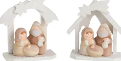 J-Line Kerststallen> Kerststal Hout/Poly Creme Small Ass2 - 2 Stuks