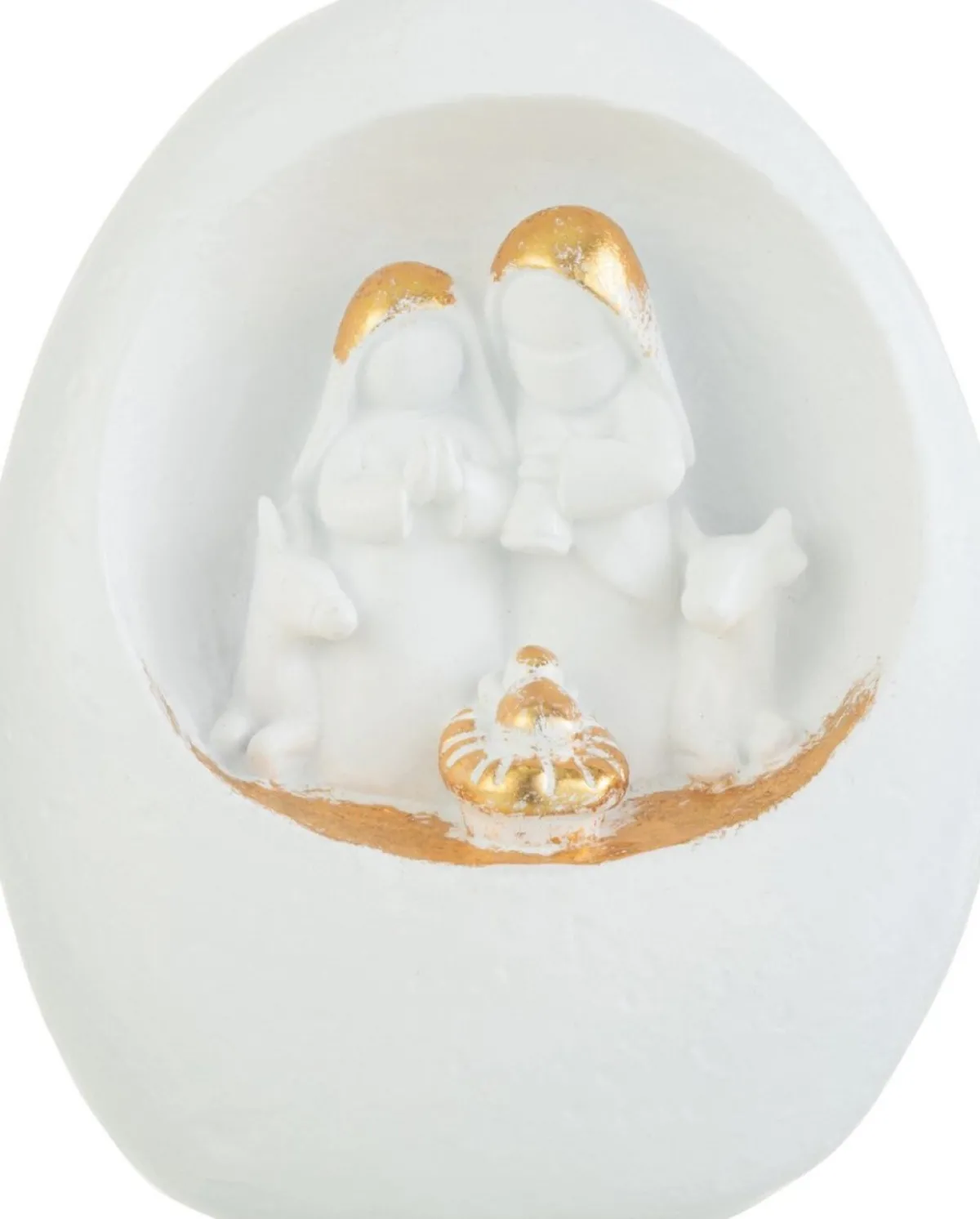 J-Line Kerststallen> Kerststal In Steen Resine Wit/Goud Large