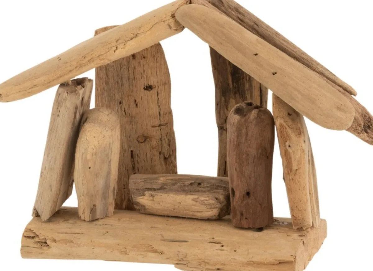 J-Line Kerststallen> Kerststal Simple Drijfhout Naturel Small