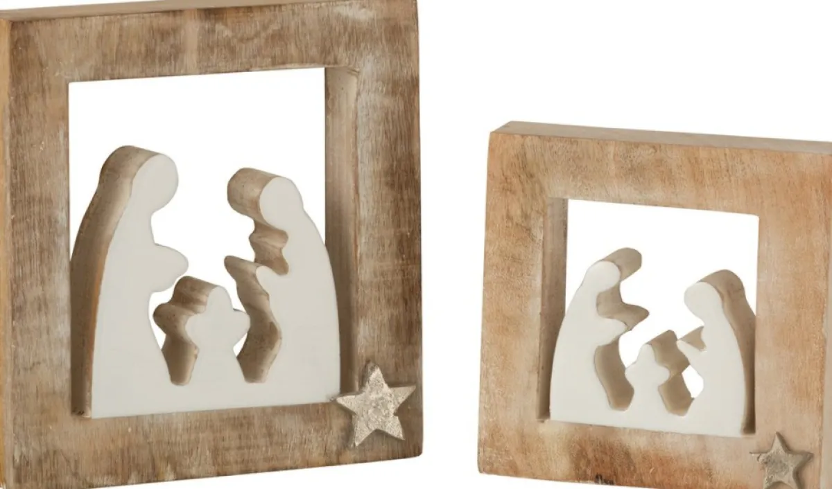 J-Line Kerststallen> Kerststal Simple Mango Hout Wit/White Wash Large