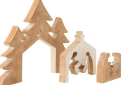 J-Line Kerststallen></noscript> Kerststal+Kerstbomen Puzzle Mango Hout Wit/White Wash