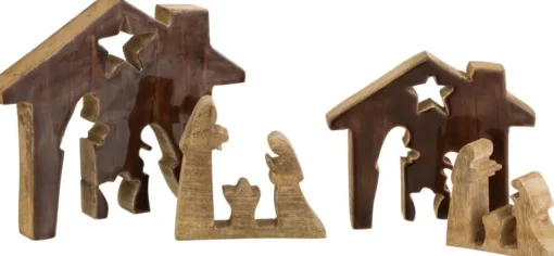 J-Line Kerststallen> Kribbe Huis Hout Bruin/Naturel Large