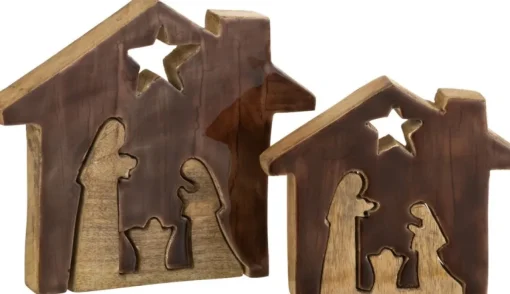J-Line Kerststallen> Kribbe Huis Hout Bruin/Naturel Large
