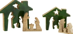 J-Line Kerststallen></noscript> Kribbe Huis Hout Groen/Naturel Large